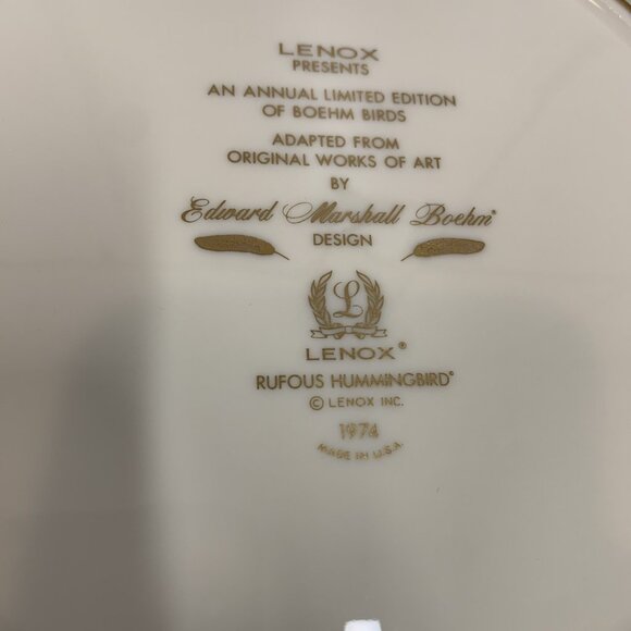 2 Lenox Porcelain Collector Plates Boehm Birds 1974 Hummingbird 1975 Redstart - Picture 7 of 8